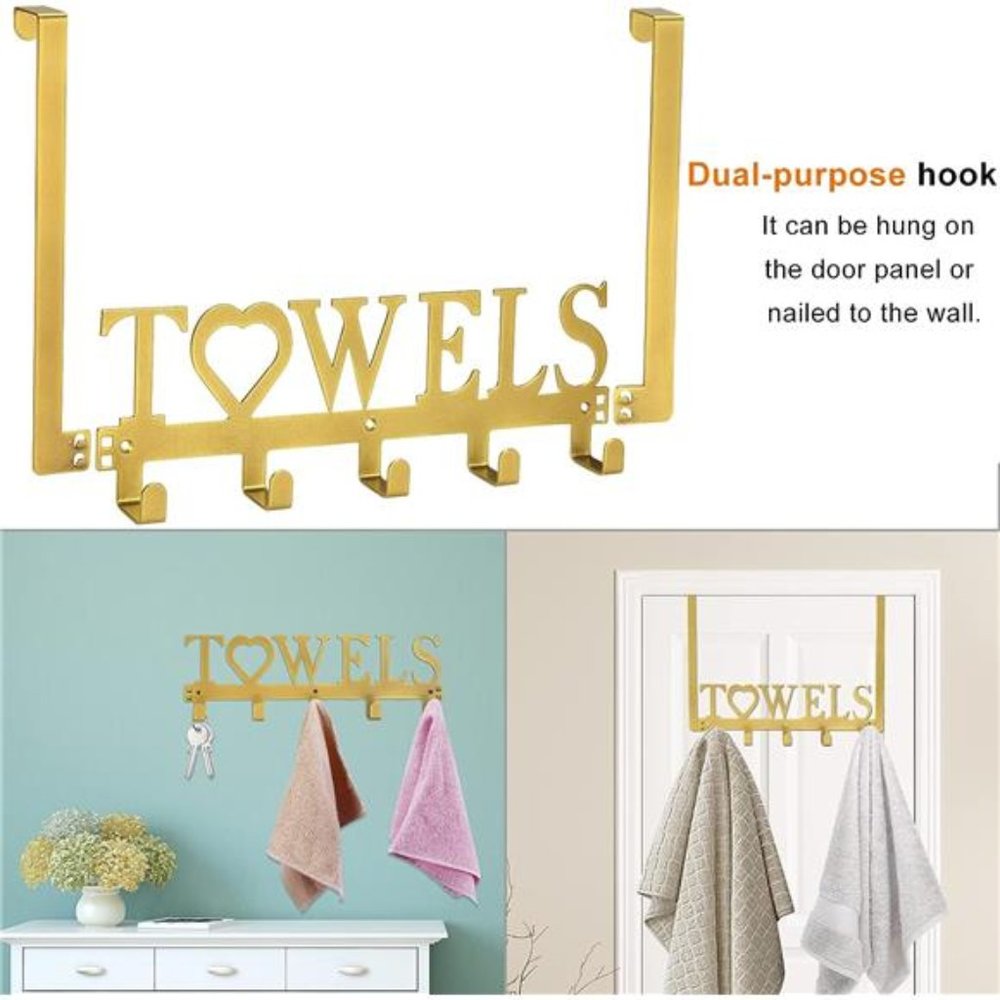 Over The Door Towel Rack Metal Bath Towel Holder Hanger Bathroom Bedroom Gold - Picture 3 of 6
